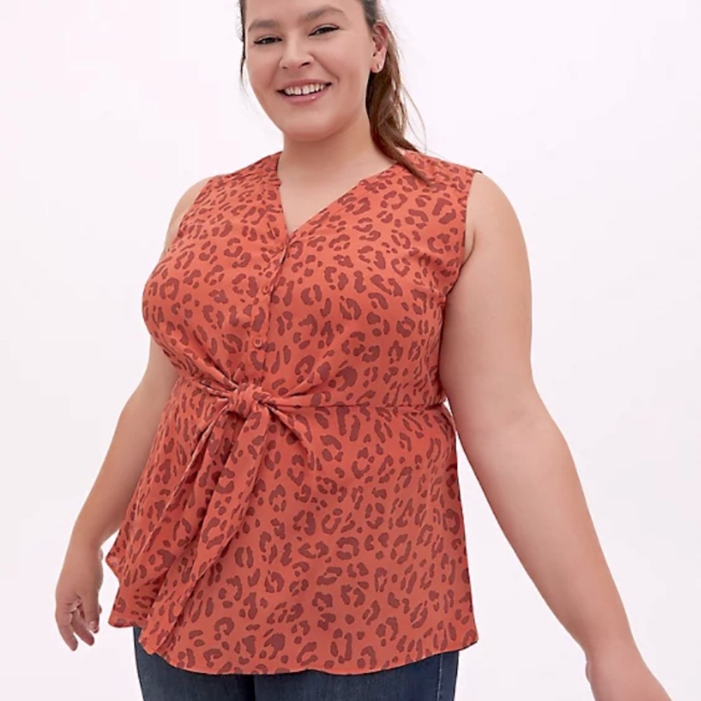 Torrid Leopard Georgette Tie-Front Top 00